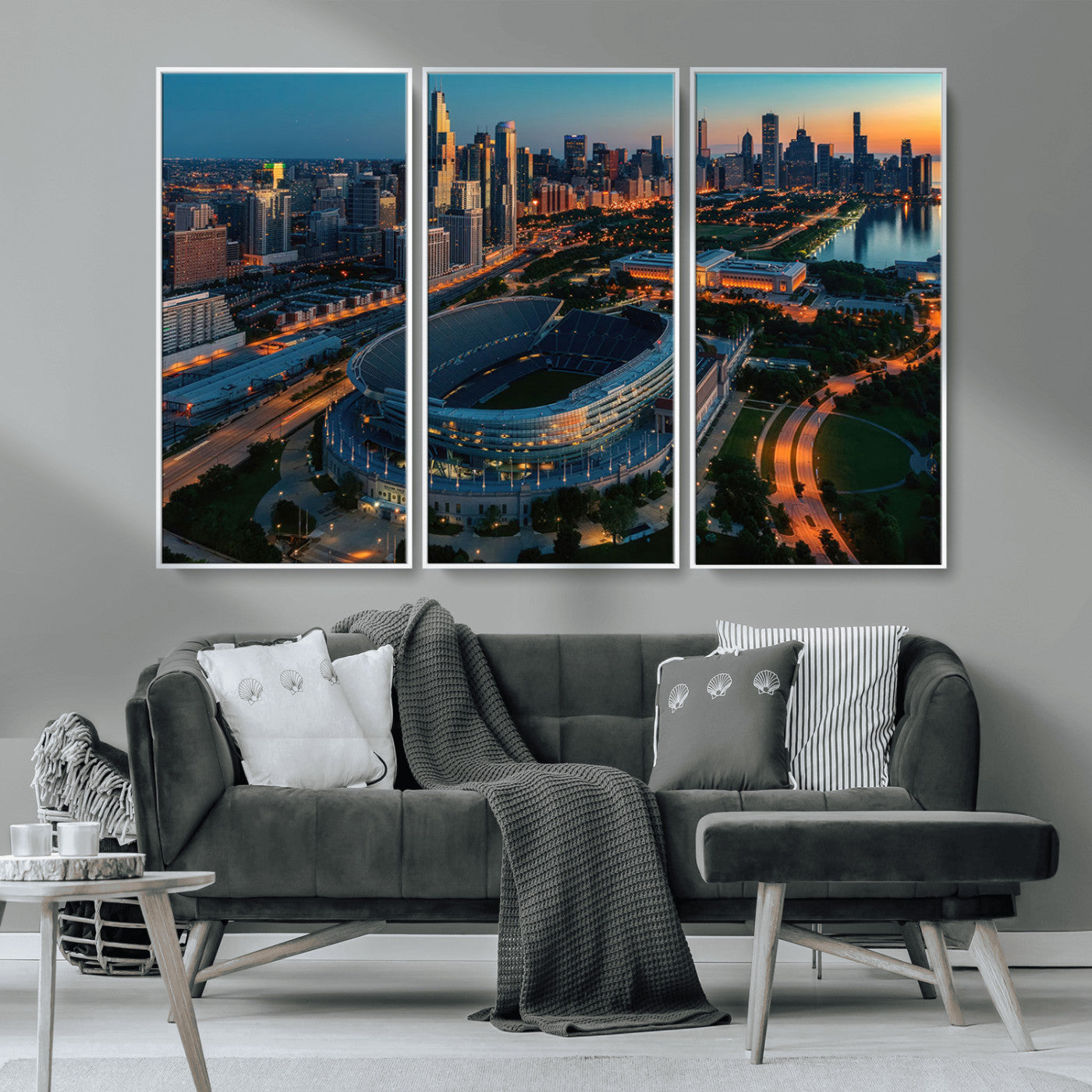 MGV-FC-48X32-3P - Chicago Bears Soldiers Field Wall Art Canvas Print – Framed Football Stadium Artwork for Sports