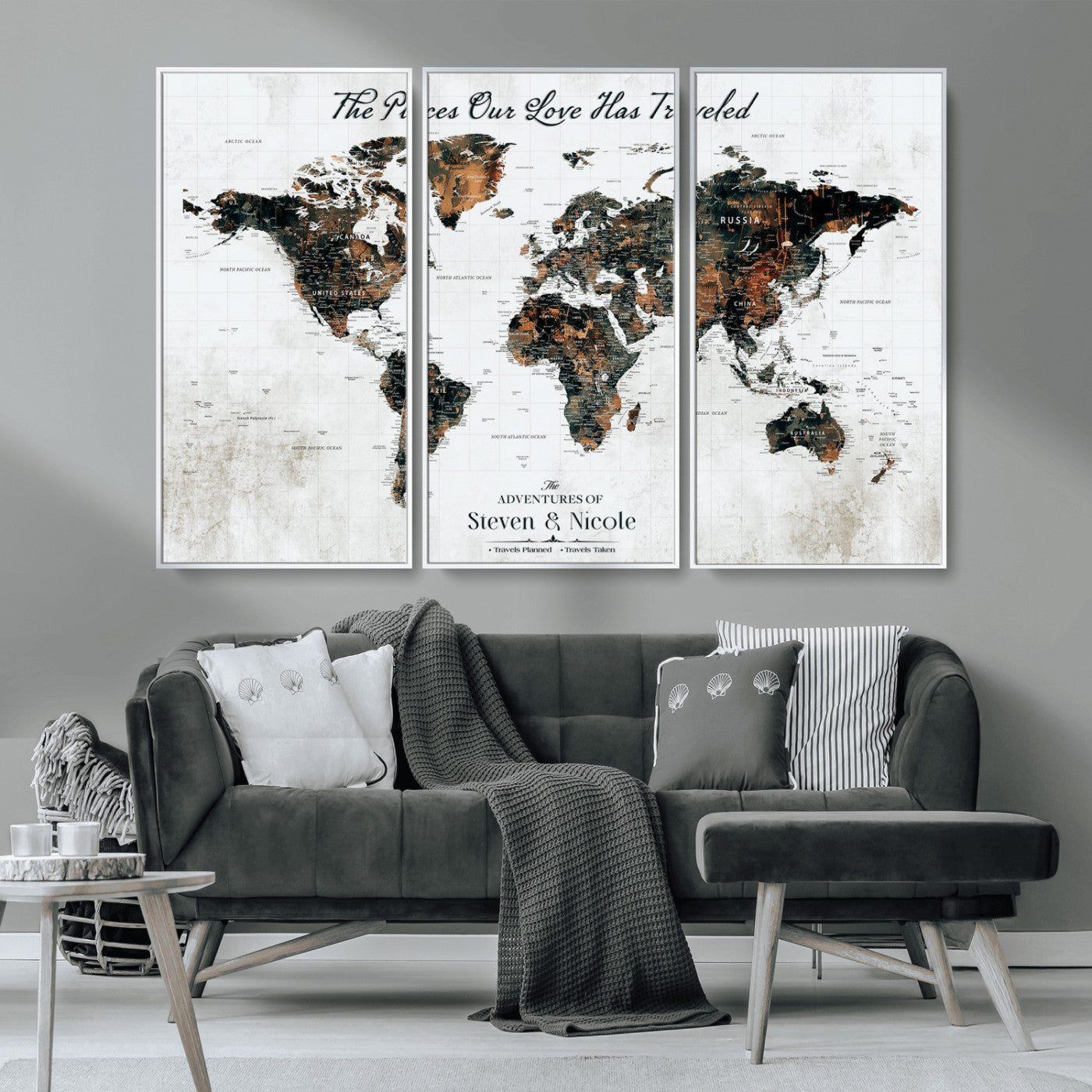 89231588-MGV-CV-36X24-World Travel Map with Pins – Framed Canvas Print to Track Adventures and Create a Visual Travel Journal, Ideal Wall Art for Home - H17
