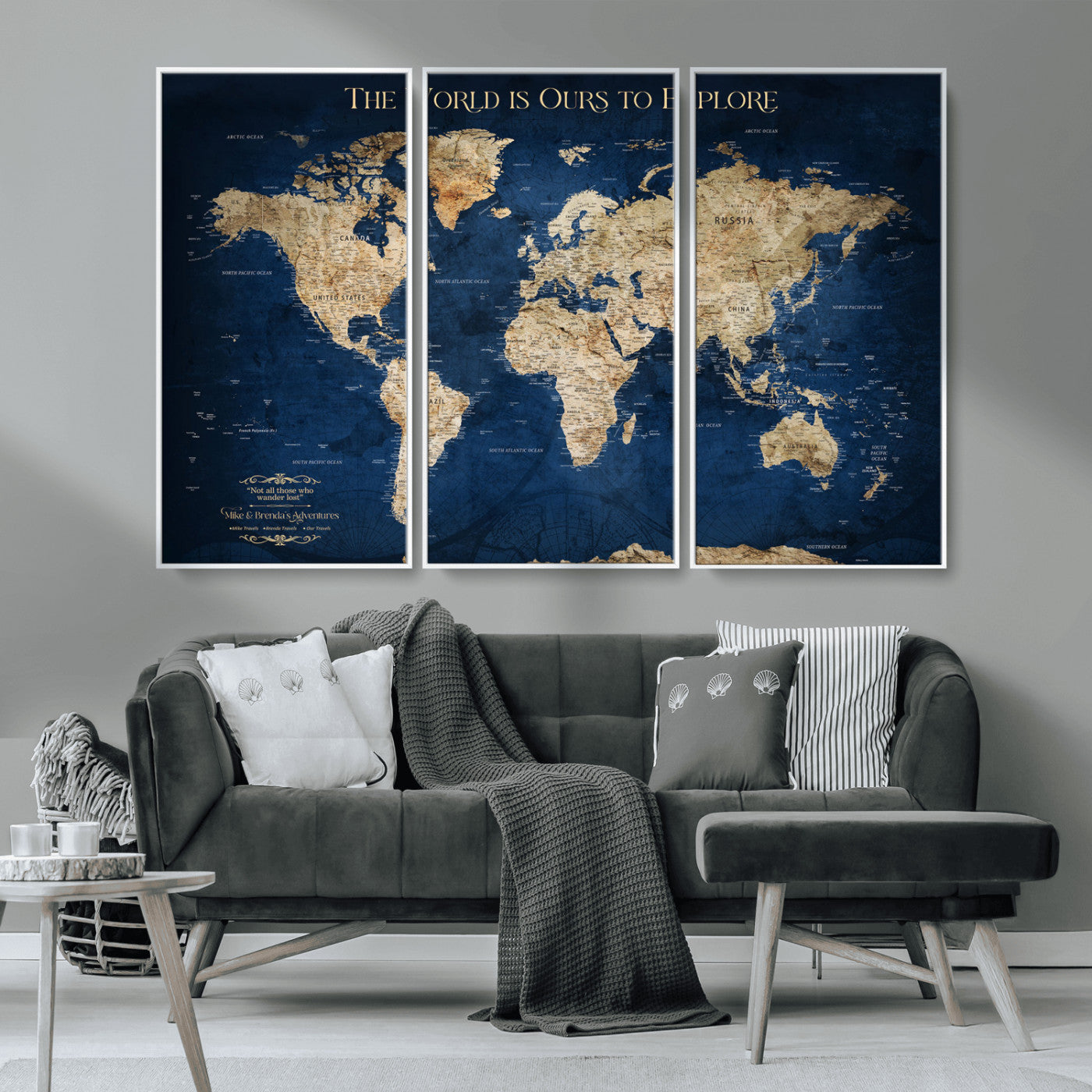 10181149-MGV-CV-36X24-Framed Push Pin World Travel Map – Canvas Wall Print of Where I’ve Been, Old-Style Adventure Map with Pins for Tracking Trips - H2-3
