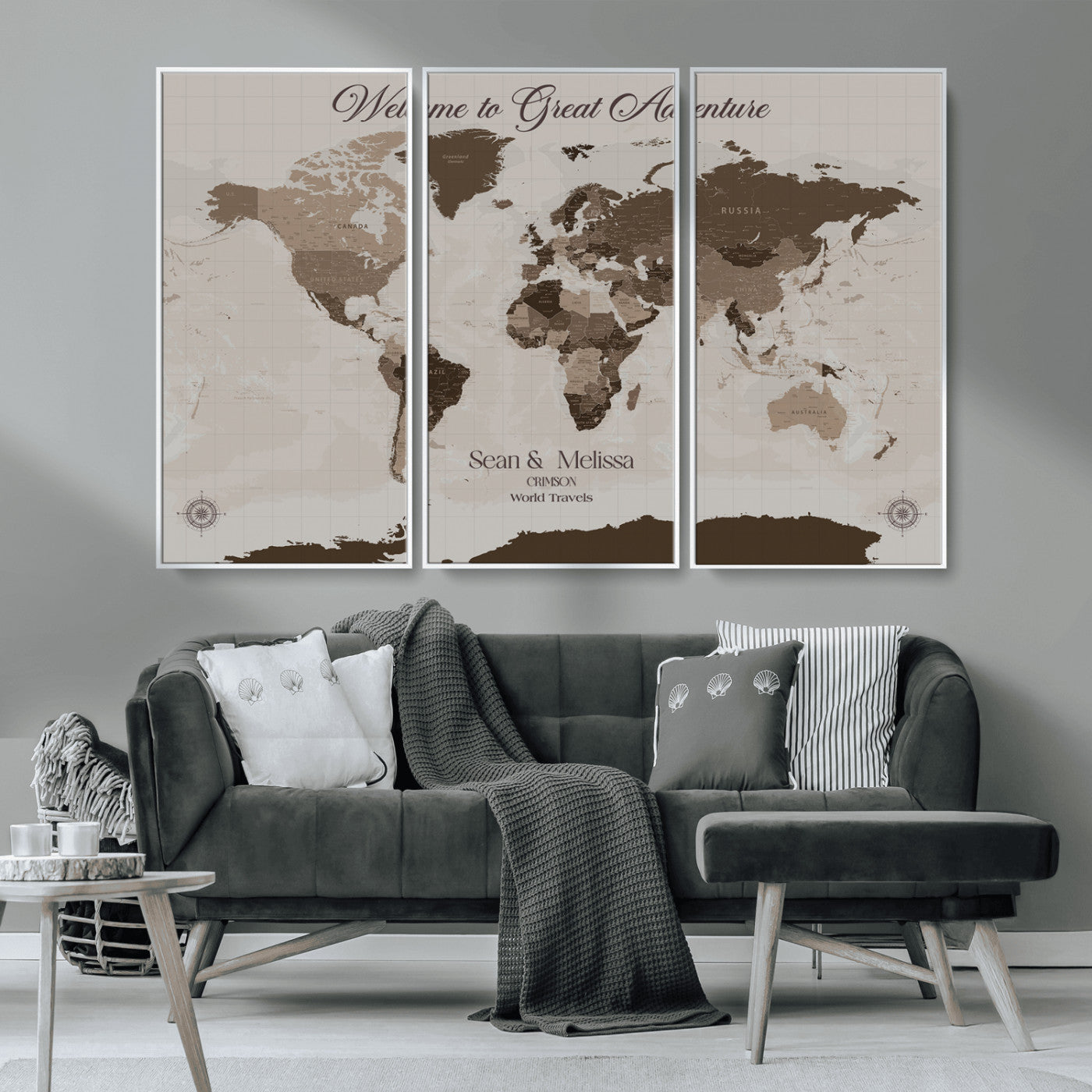 49871705-MGV-CV-36X24-Custom Push Pin World Map Wall Canvas Print – Personalized Travel Tracker with Pins – Framed Large Multi-Size Canvas for Home Office Decor