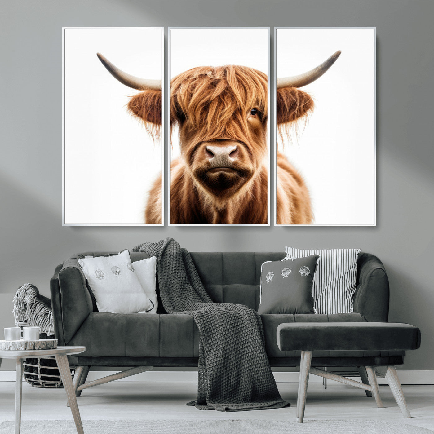 -Scottish Highland Cow Canvas Print, Framed Highland Cow Canvas Home Decor