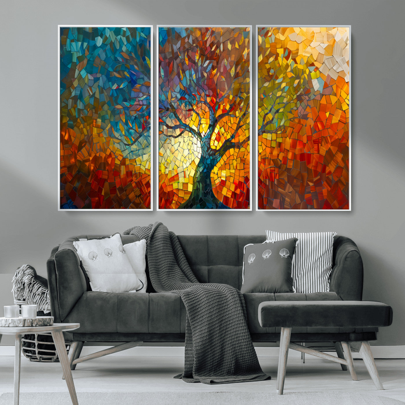 MGV-FC-48X32-3P - Mosaic Tree Canvas Wall Art – Vibrant Abstract Nature Design, Colorful Decor for Living Room, Bedroom, or Creative Spaces