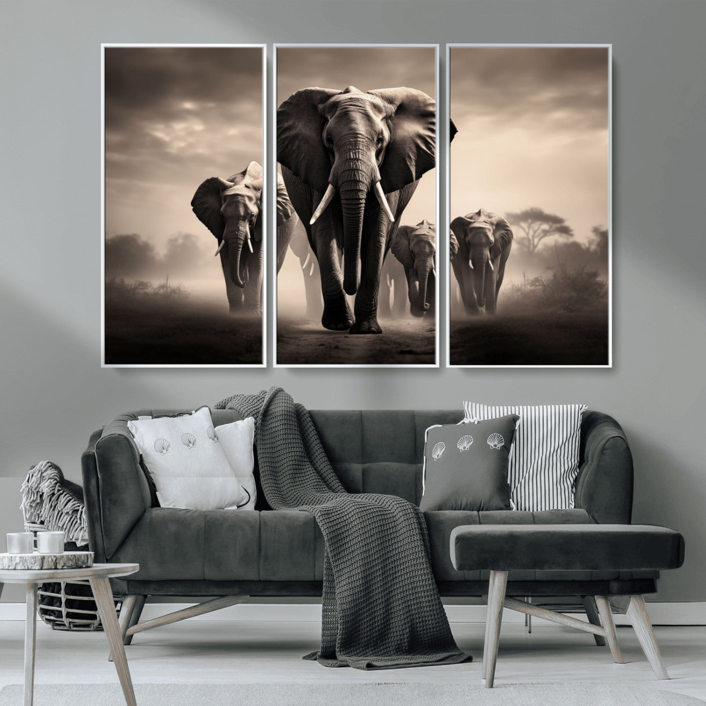 48598F10-MGV-CV-36X24-Elephant Family Wall Art Canvas Print, Framed Elephant Wall Art Home Decor