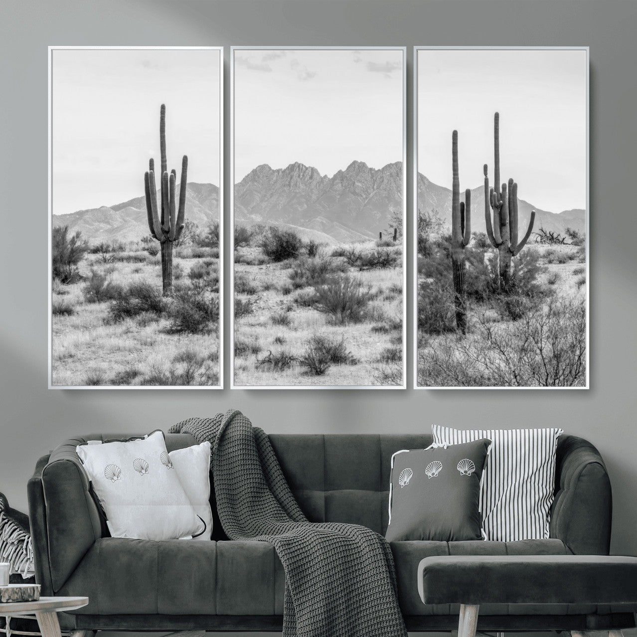 97436PHN-MGV-CV-36X24 - Black White Arizona Desert Canvas Wall Art Cactus Farmhouse Wall Art