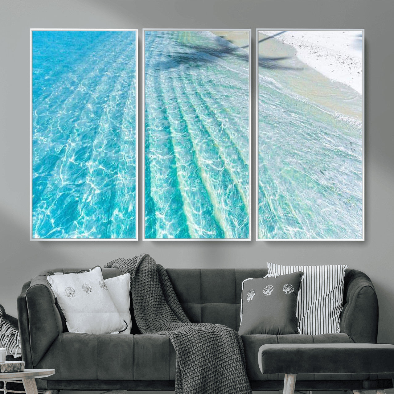 46233906-MGV-CV-36X24 - Serene Clear Blue Ocean Water Canvas Wall Art – Soft White Sand Shore Coastal Print for Home Decor, Relaxation, and Tranquil Vibes