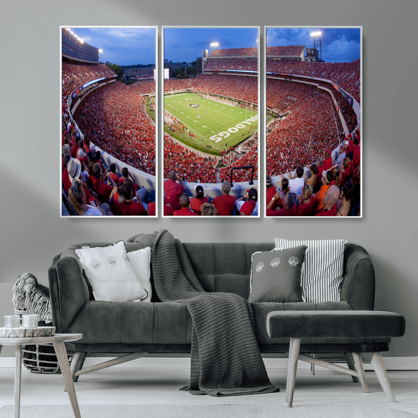 10244378-MGV-CV-48X32-3P-Dooley Stadium Wall Art Print, Sports Arena Canvas Wall Art, Dooley Field at Sanford Stadium Canvas Print, Modern Athletic Field Art Printing