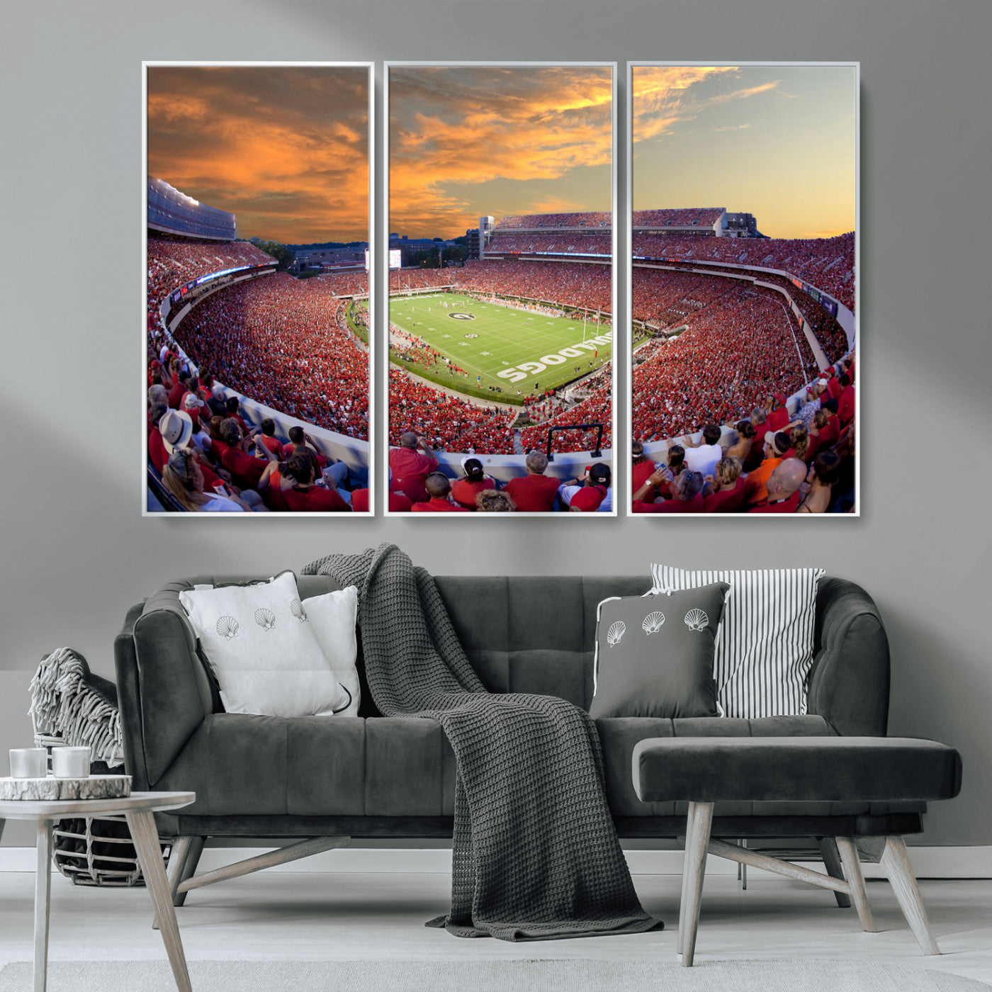 73680988-MGV-CV-48X32-3P-Dooley Stadium Wall Art Print, Sports Arena Canvas Wall Art, Dooley Field at Sanford Stadium Canvas Print, Modern Athletic Field Art Printing