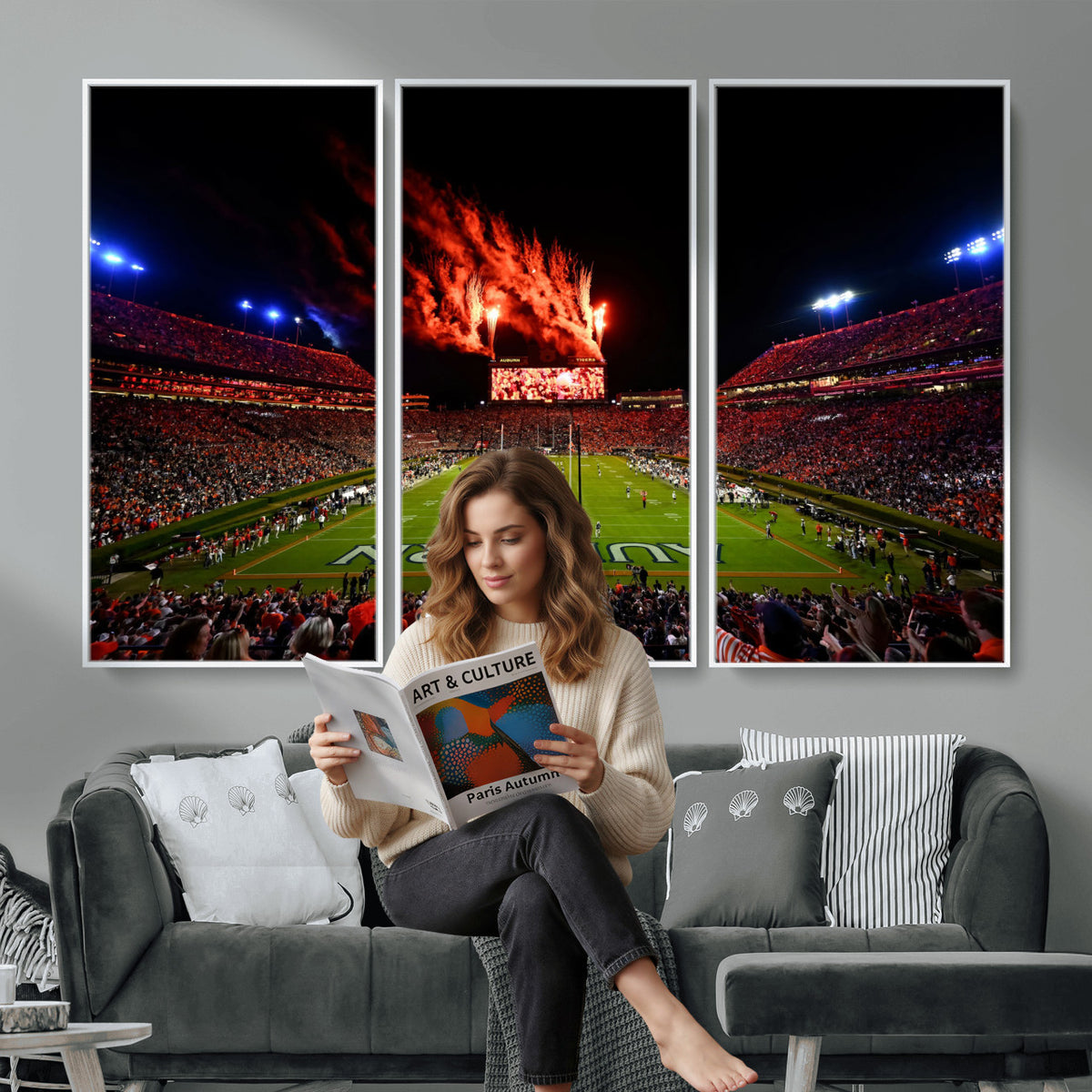 59046876-MGV-CV-36X24 - Jordan-Hare Football Stadium Wall Art Canvas Print, Football Stadium Aerial View