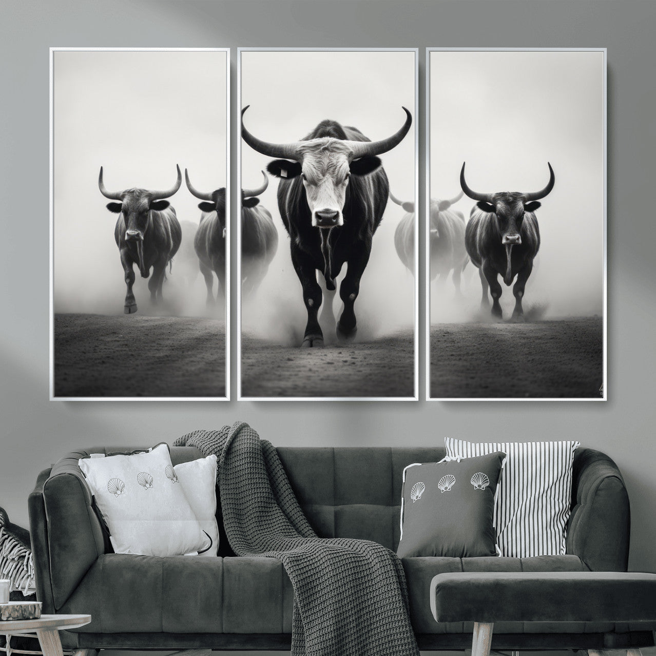 N34534C-MGV-FC-48X32-3P - Texas Bighorn Cow Hern Wall Art Canvas Print, Longhorn Cow Large Wall Art