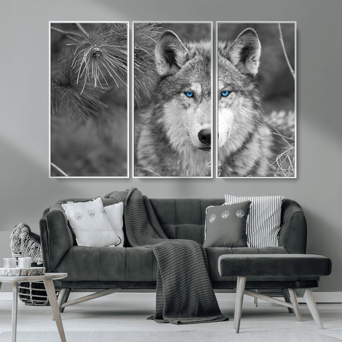 MGV-FC-48X32-3P - Wild Wolf Blue Eye Wall Art Canvas Print