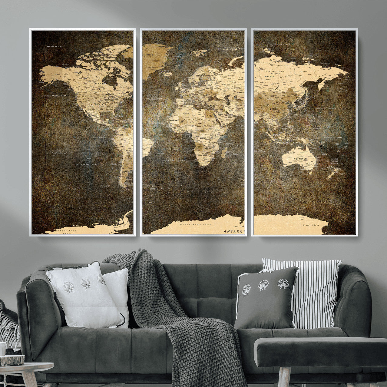 89742472-MGV-CV-36X24 - World Map Wall Art Canvas Print, Modern Decorative Framed Map Artwork Prints for Living Room, Office, Bedroom Wall Decor