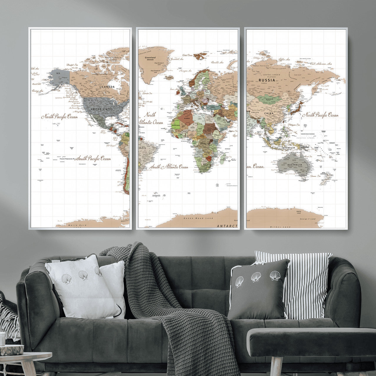 91286788-MGV-CV-36X24 - World Map Wall Art Canvas Print, Modern Decorative Framed Map Artwork Prints for Living Room, Office, Bedroom Wall Decor