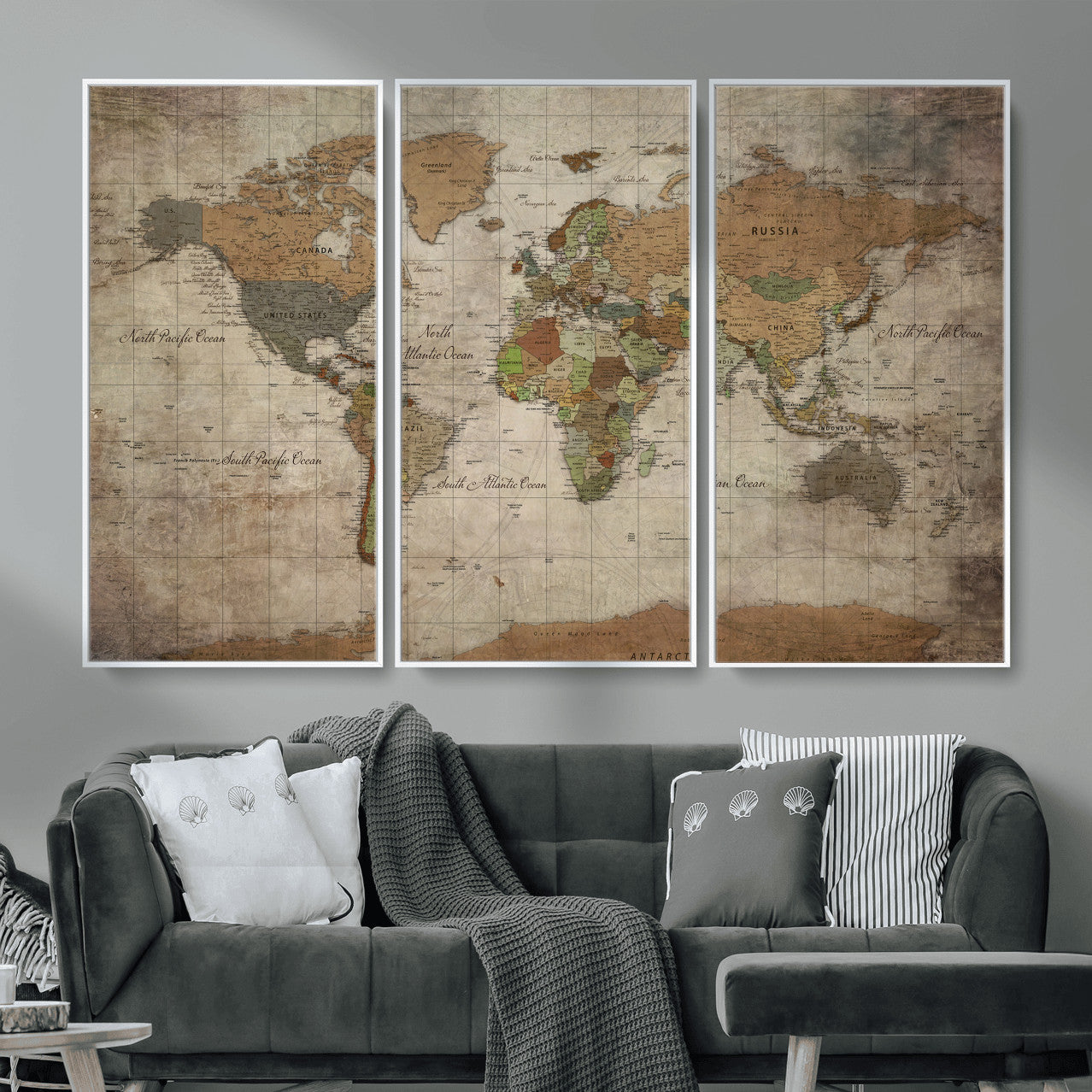 20356264-MGV-CV-36X24 - World Map Wall Art Canvas Print, Modern Decorative Framed Map Artwork Prints for Living Room, Office, Bedroom Wall Decor