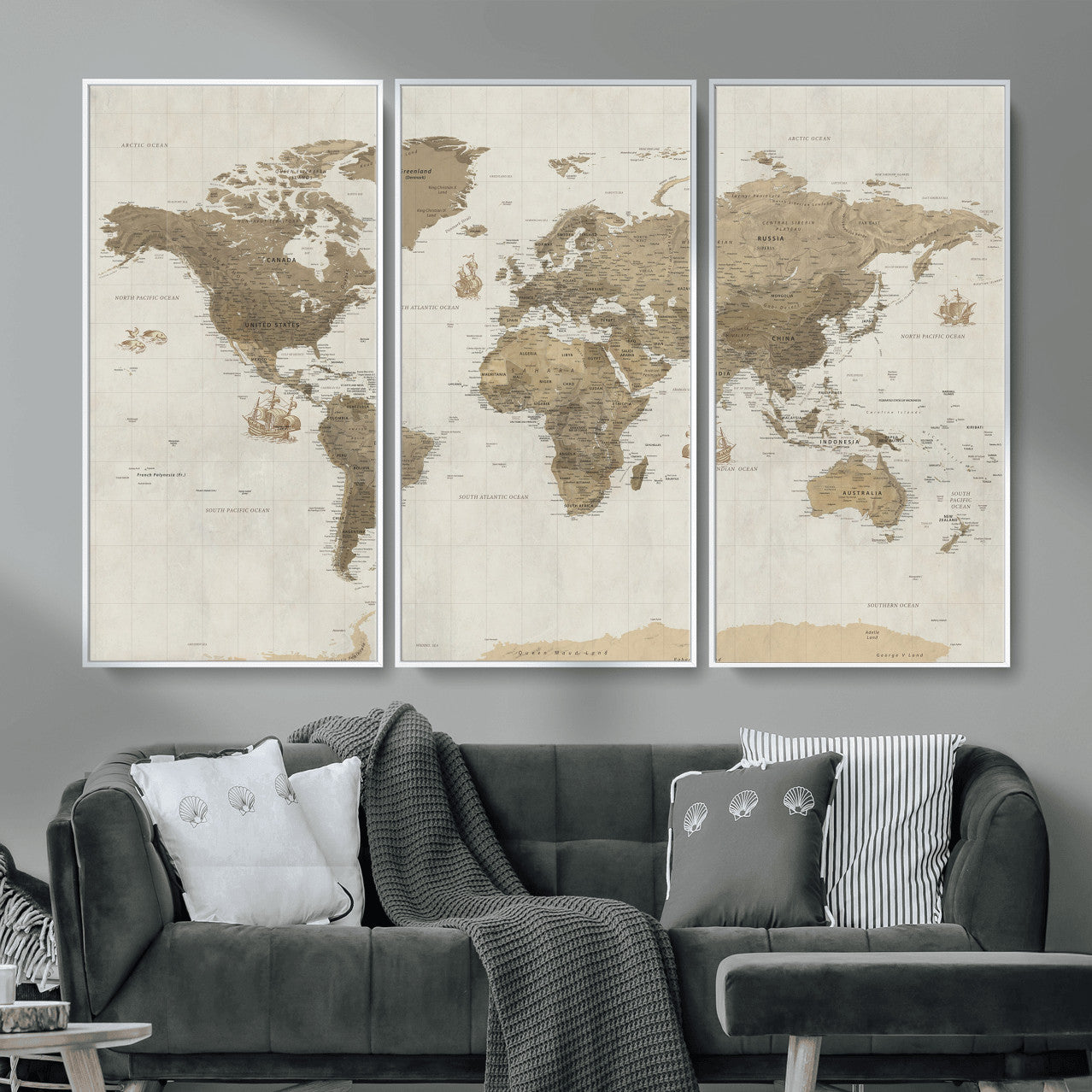 28283260-MGV-CV-36X24 - World Map Wall Art Canvas Print, Modern Decorative Framed Map Artwork Prints for Living Room, Office, Bedroom Wall Decor