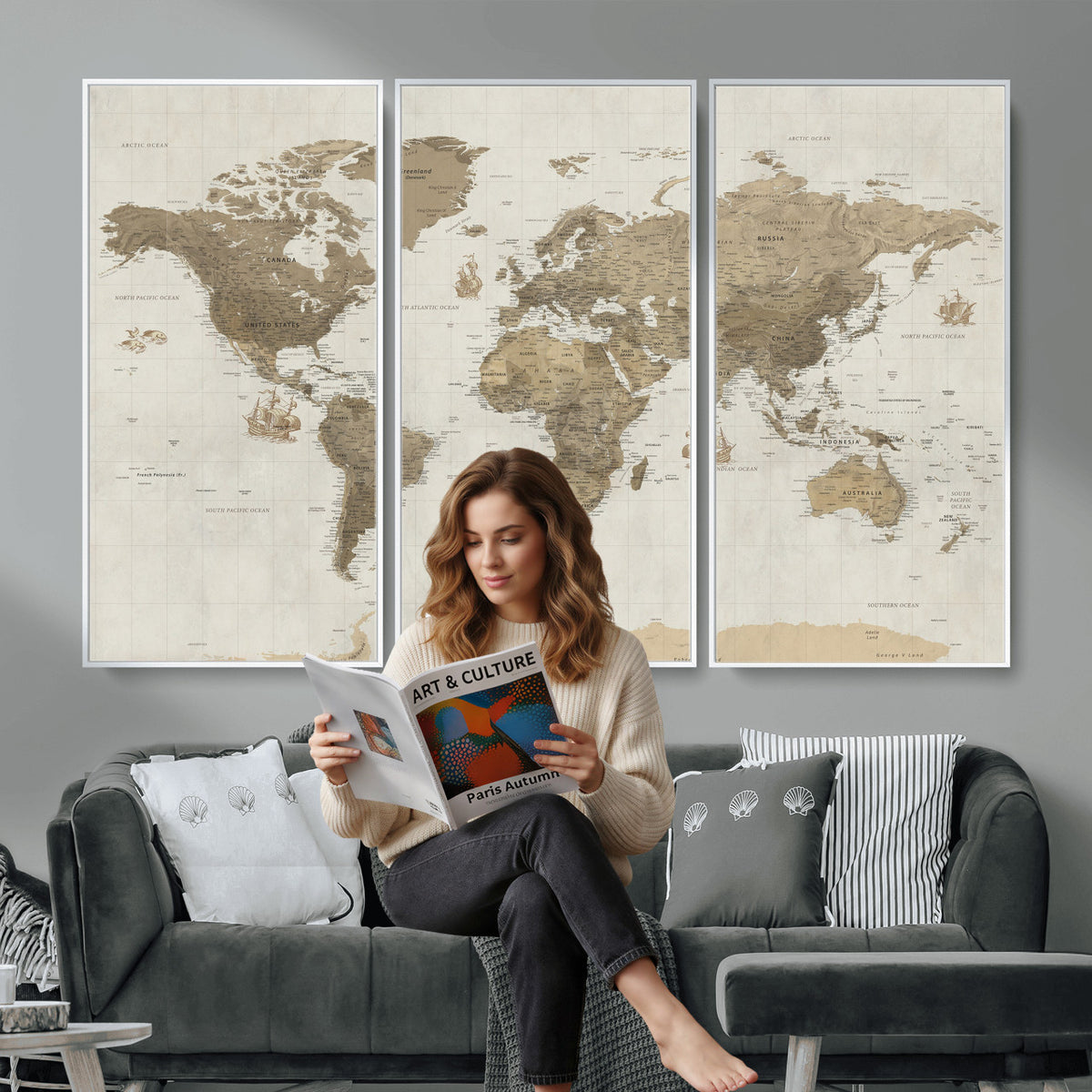 28283260-MGV-CV-36X24 - Detailed World Map Wall Art Canvas Print
