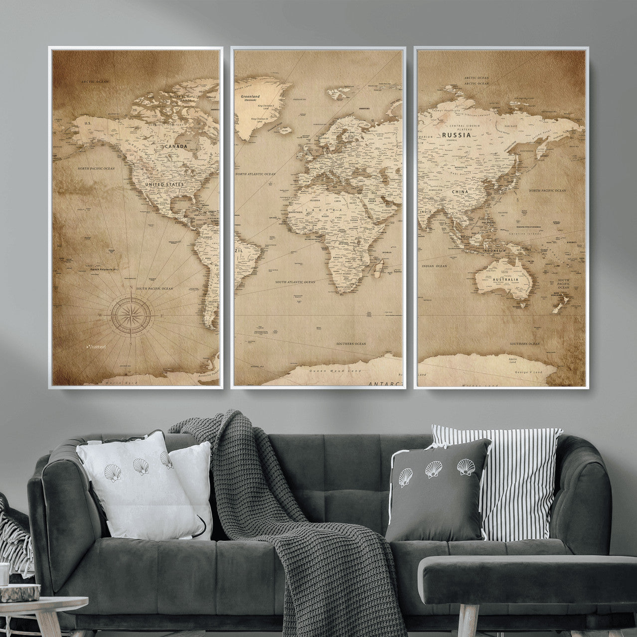34795134-MGV-CV-36X24 - World Map Wall Art Canvas Print, Modern Decorative Framed Map Artwork Prints for Living Room, Office, Bedroom Wall Decor