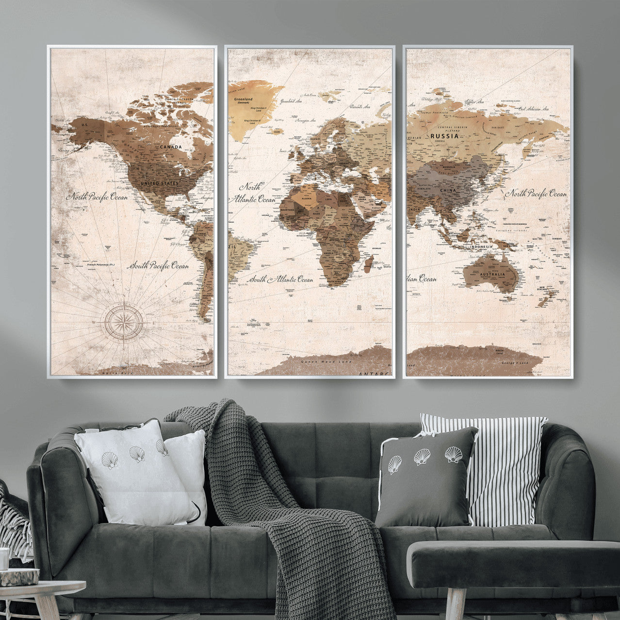 38923639-MGV-CV-36X24 - World Map Wall Art Canvas Print, Modern Decorative Framed Map Artwork Prints for Living Room, Office, Bedroom Wall Decor