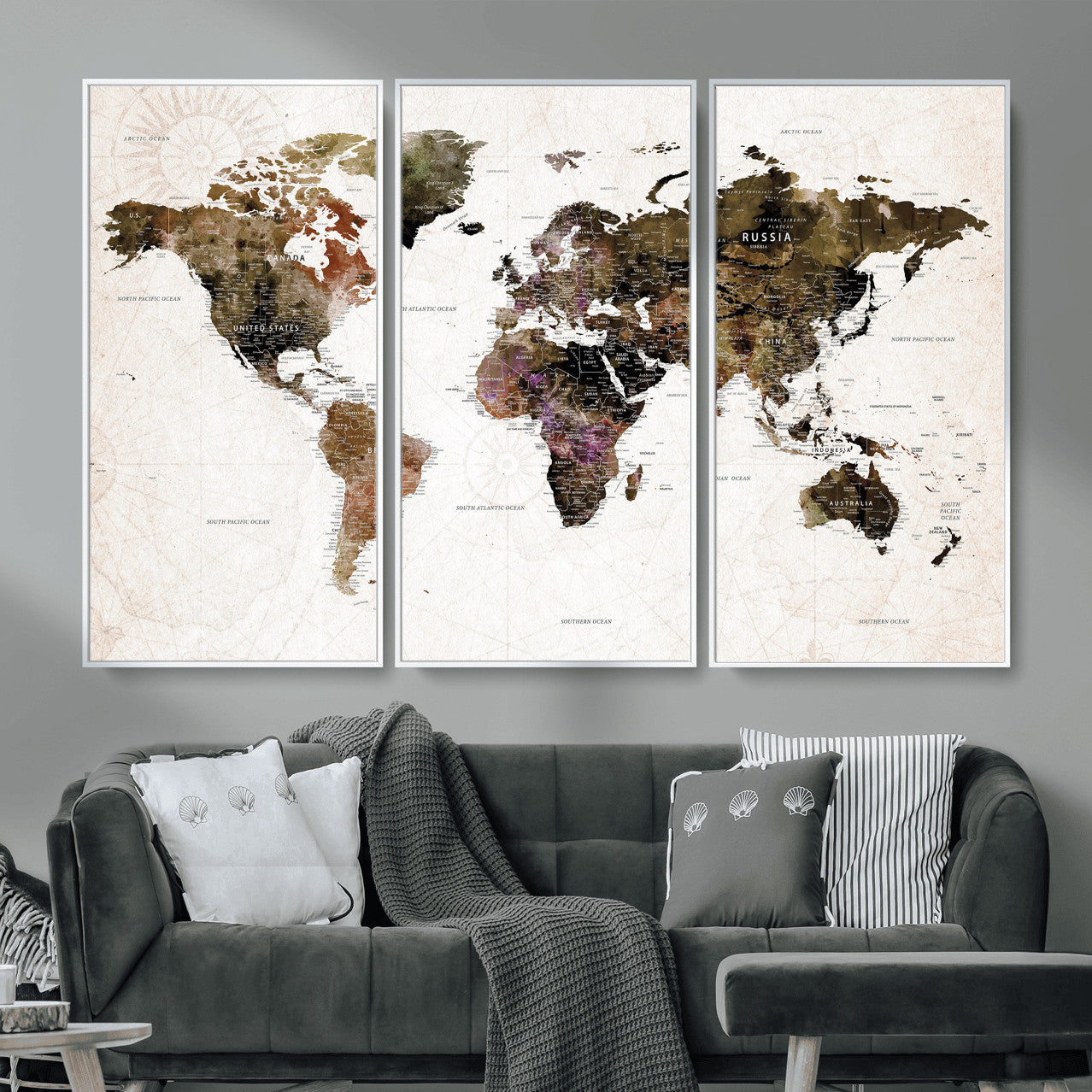 77651968-MGV-CV-36X24 - World Map Wall Art Canvas Print, Modern Decorative Framed Map Artwork Prints for Living Room, Office, Bedroom Wall Decor
