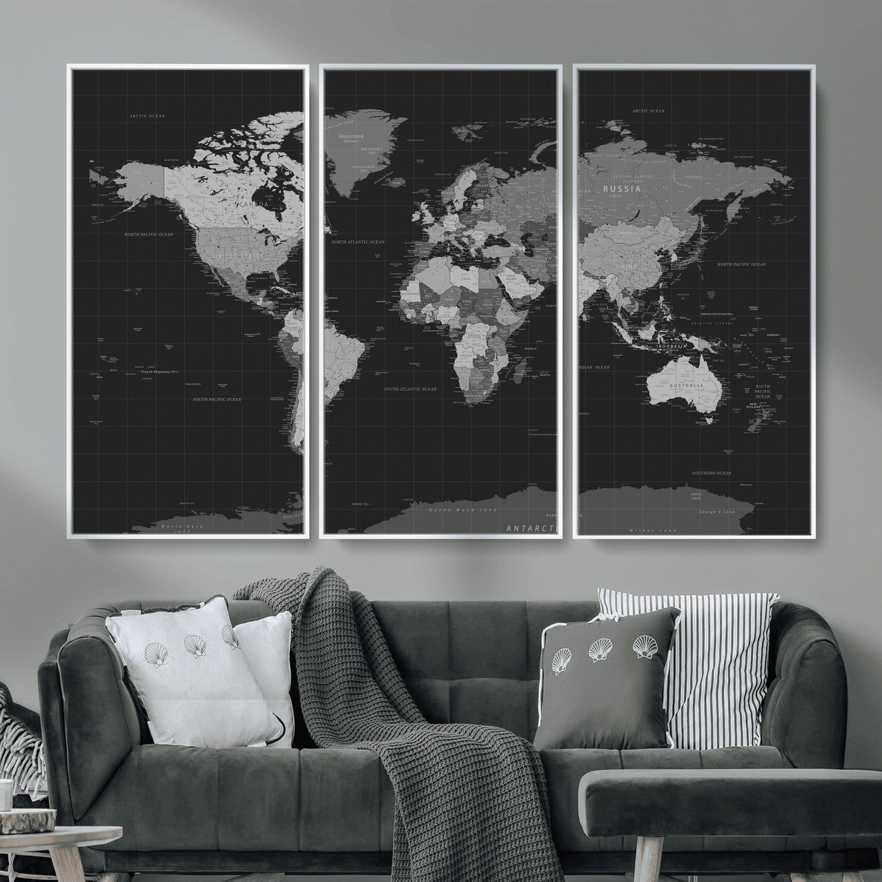 46160121-MGV-CV-36X24 - World Map Wall Art Canvas Print, Modern Decorative Framed Map Artwork Prints for Living Room, Office, Bedroom Wall Decor
