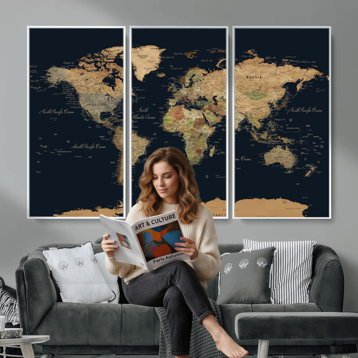 94449133-MGV-CV-36X24 - Vintage World Map Canvas on the Dark Background Wall Art
