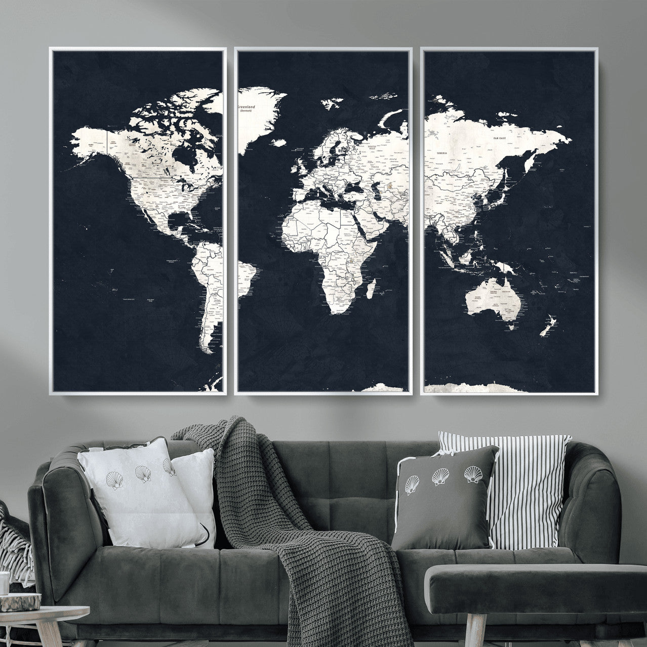 11963807-MGV-CV-36X24 - World Map Wall Art Canvas Print, Modern Decorative Framed Map Artwork Prints for Living Room, Office, Bedroom Wall Decor