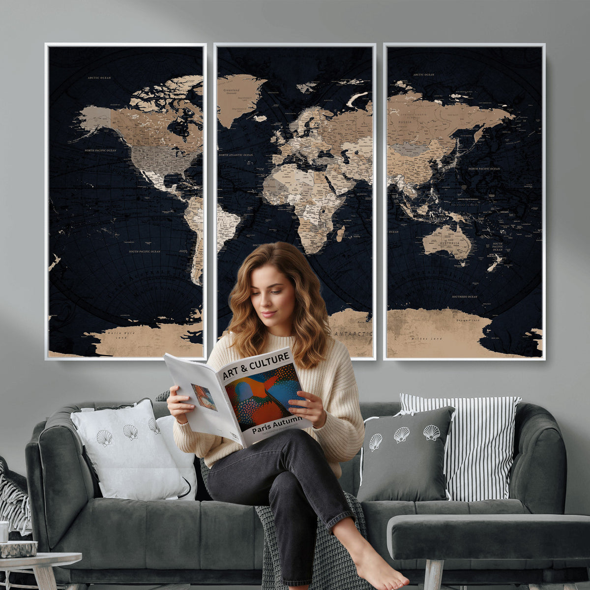 25812727-MGV-CV-36X24 - Grunge Wall Art World Map Canvas Print