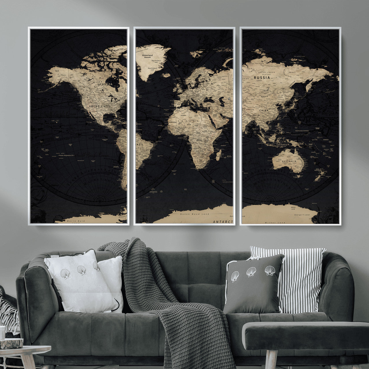 61835687-MGV-CV-36X24 - World Map Wall Art Canvas Print, Modern Decorative Framed Map Artwork Prints for Living Room, Office, Bedroom Wall Decor