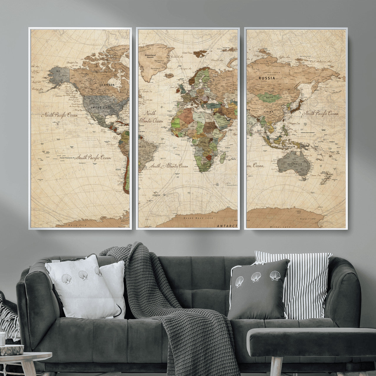 16856902-MGV-CV-36X24 - World Map Wall Art Canvas Print, Modern Decorative Framed Map Artwork Prints for Living Room, Office, Bedroom Wall Decor