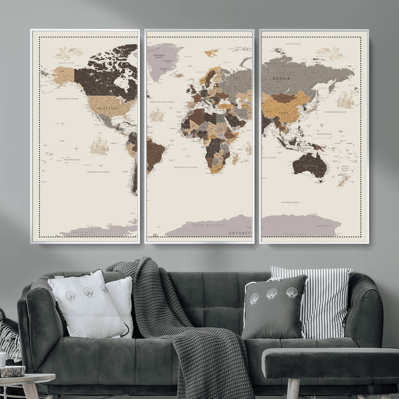 58777746-MGV-CV-36X24 - World Map Wall Art Canvas Print, Modern Decorative Framed Map Artwork Prints for Living Room, Office, Bedroom Wall Decor