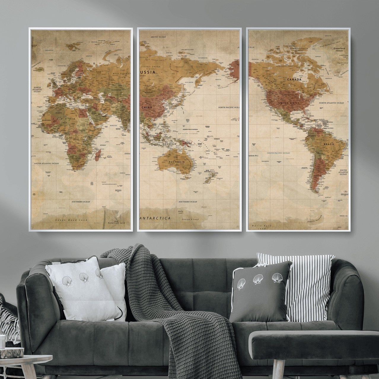 83478963-MGV-CV-36X24 - World Map Wall Art Canvas Print, Modern Decorative Framed Map Artwork Prints for Living Room, Office, Bedroom Wall Decor