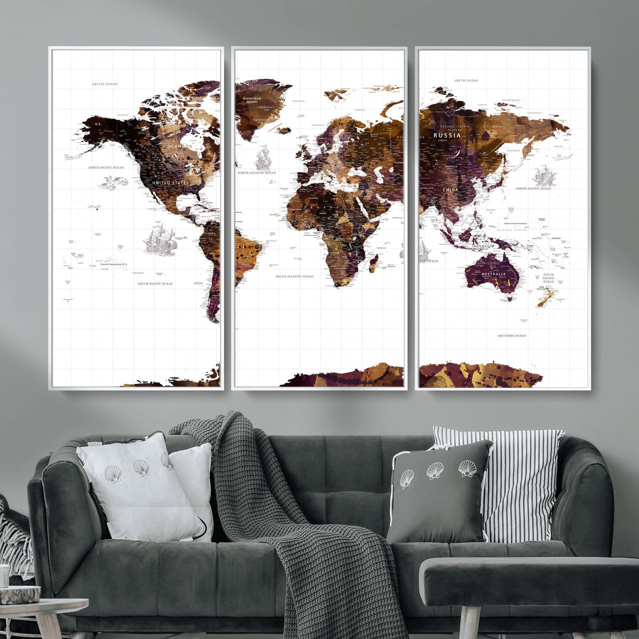 34792695-MGV-CV-36X24 - World Map Wall Art Canvas Print, Modern Decorative Framed Map Artwork Prints for Living Room, Office, Bedroom Wall Decor