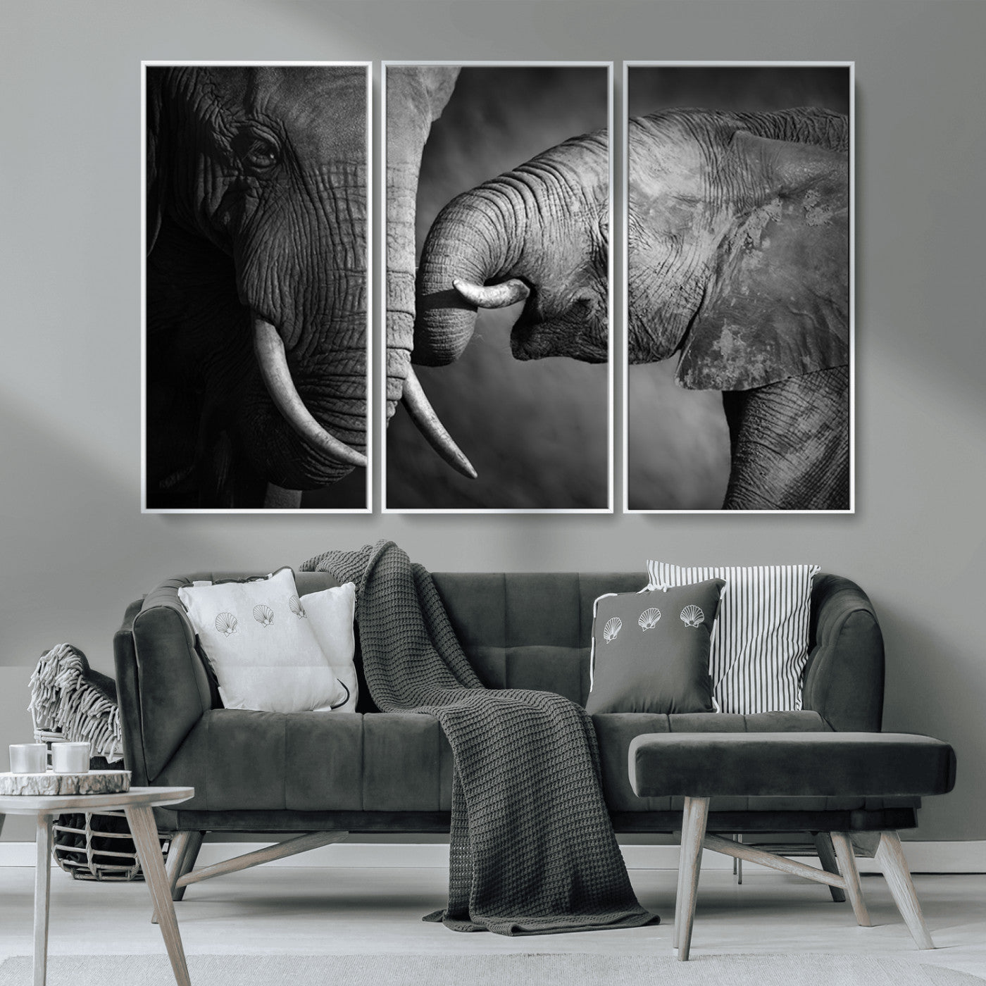 MGV-FC-48X32-3P - Elephant Family Wall Art Canvas, Framed Elephant Family Canvas Print