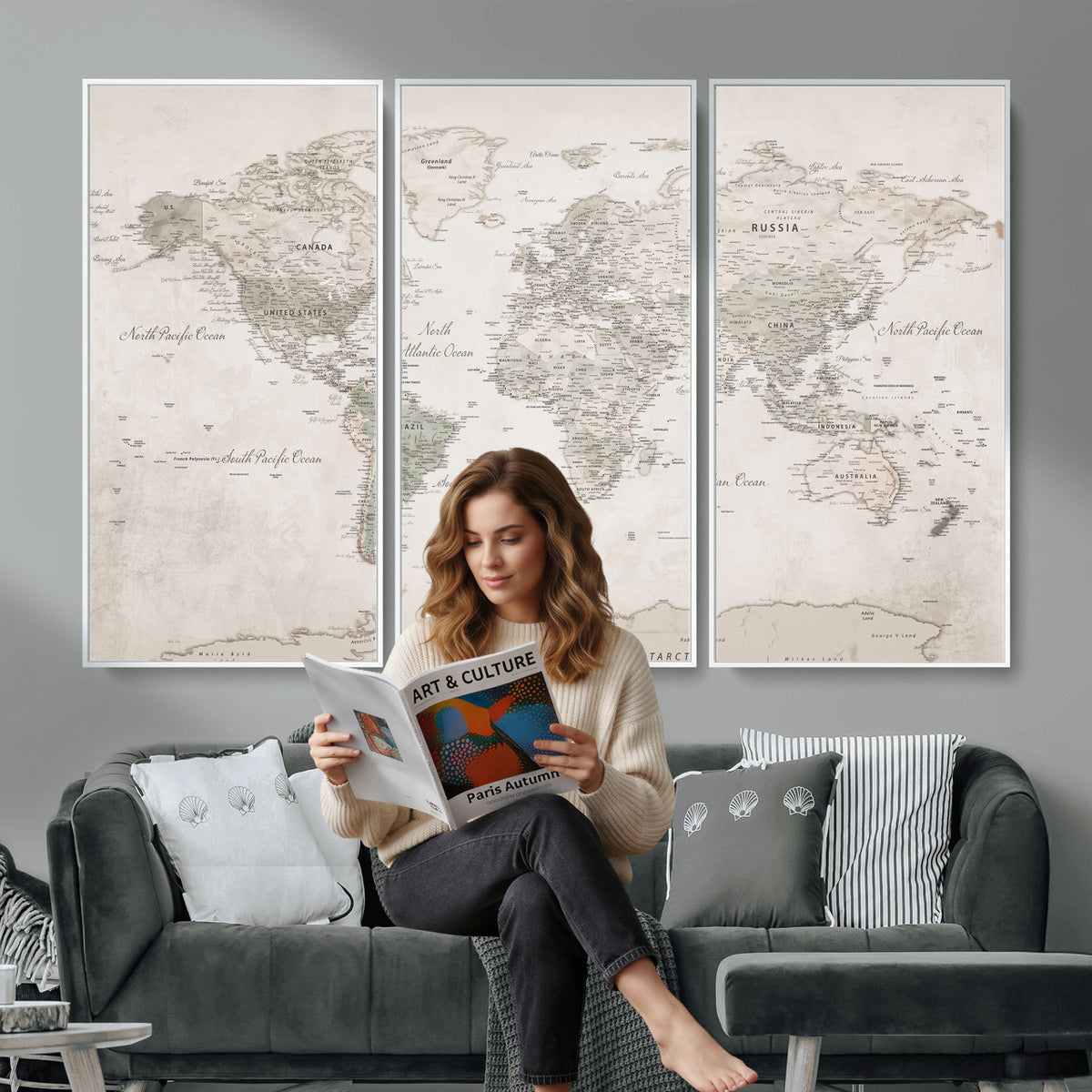 90355419-MGV-CV-36X24 - Antique Style World Map Canvas Print | Vintage Detailed World Map Art for Travel Lovers
