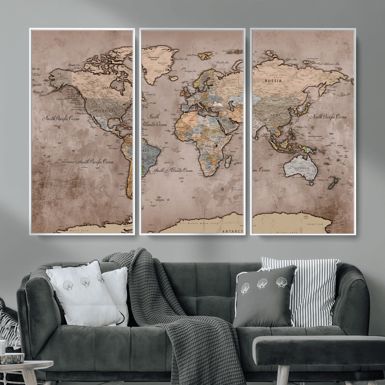 91471273-MGV-CV-36X24 - World Map Wall Art Canvas Print, Modern Decorative Framed Map Artwork Prints for Living Room, Office, Bedroom Wall Decor