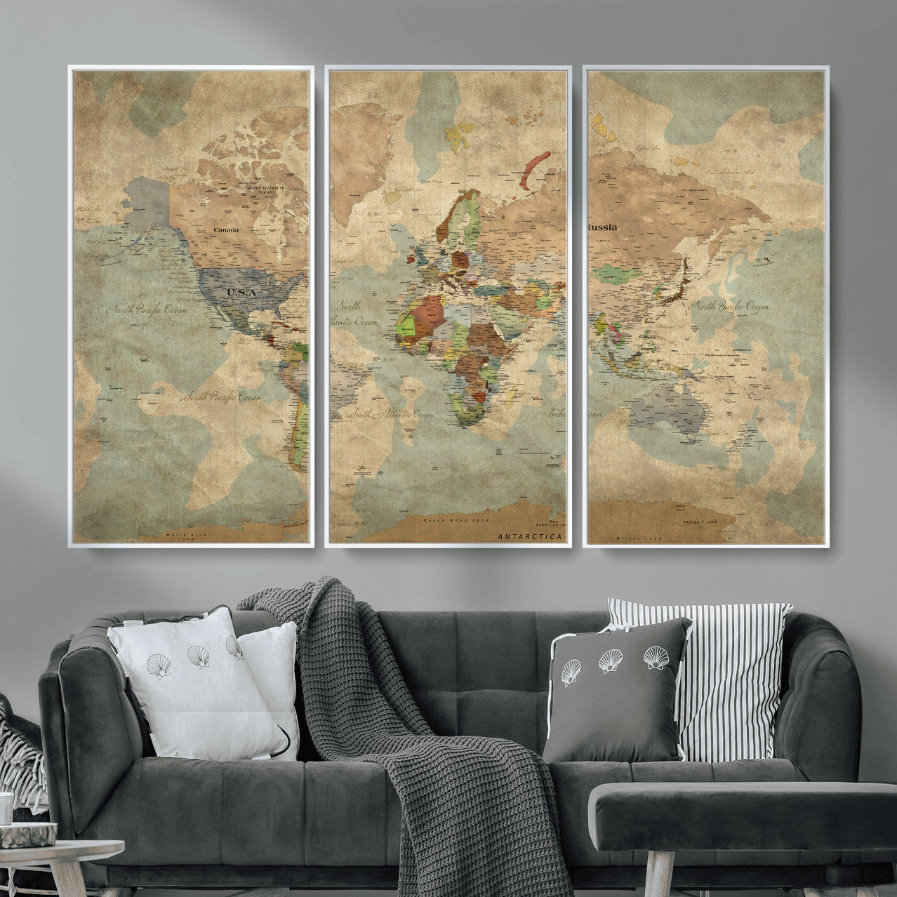 31492148-MGV-CV-36X24 - World Map Wall Art Canvas Print, Modern Decorative Framed Map Artwork Prints for Living Room, Office, Bedroom Wall Decor