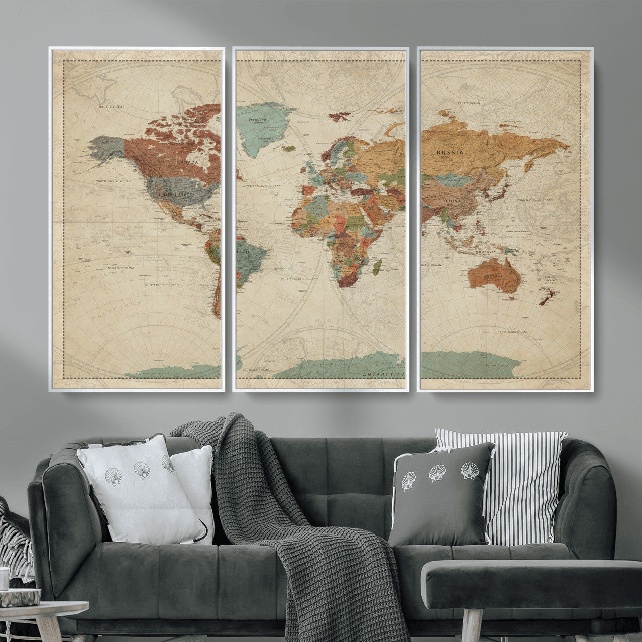 74172497-MGV-CV-36X24 - World Map Wall Art Canvas Print, Modern Decorative Framed Map Artwork Prints for Living Room, Office, Bedroom Wall Decor