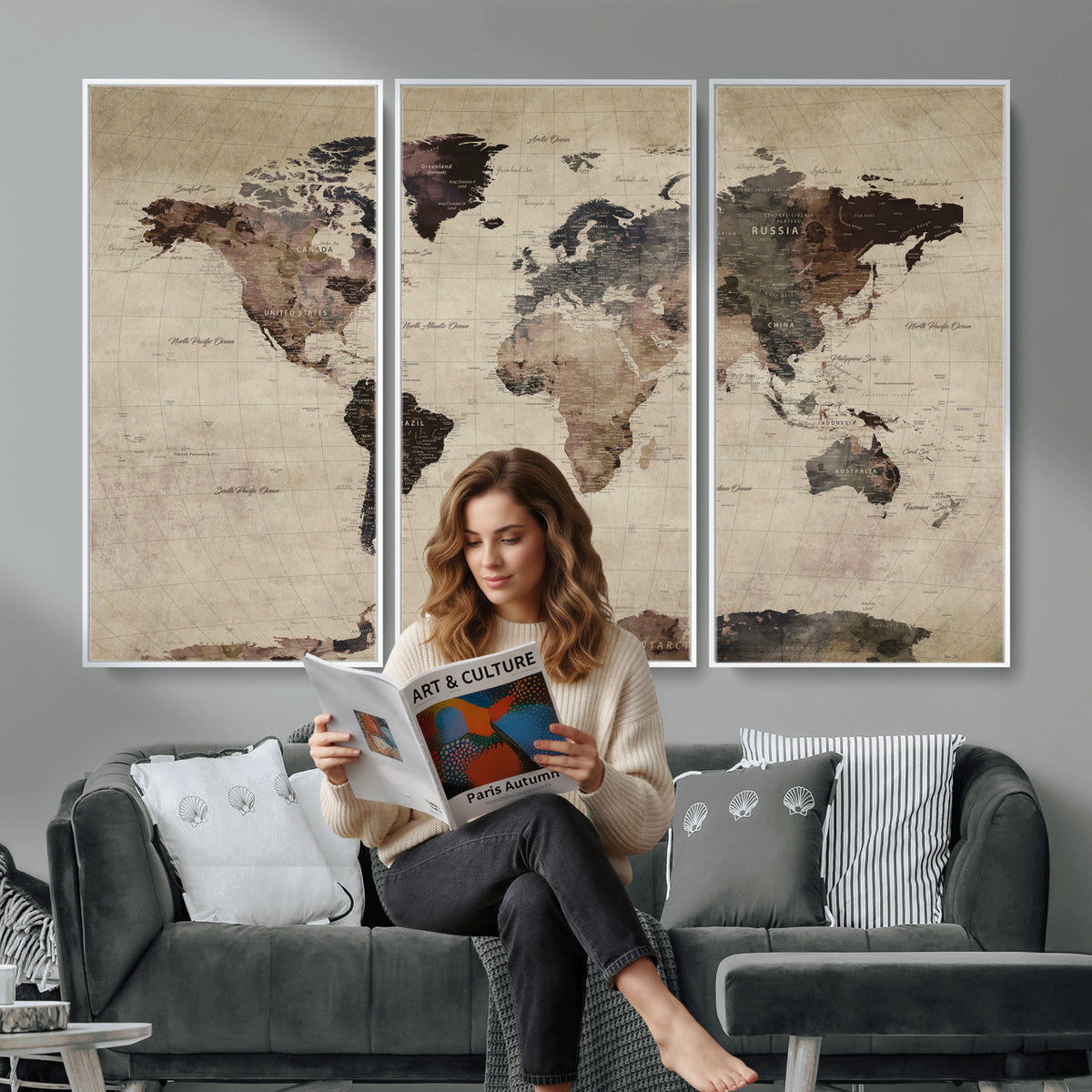 59159103-MGV-CV-36X24 - World Map Canvas Print, Detailed Map of the World, Adventure Gift for Couples and Anniversaries