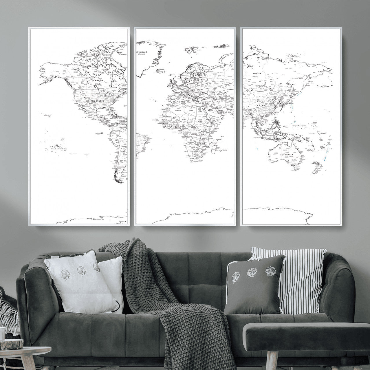 21002736-MGV-CV-36X24 - World Map Wall Art Canvas Print, Modern Decorative Framed Map Artwork Prints for Living Room, Office, Bedroom Wall Decor