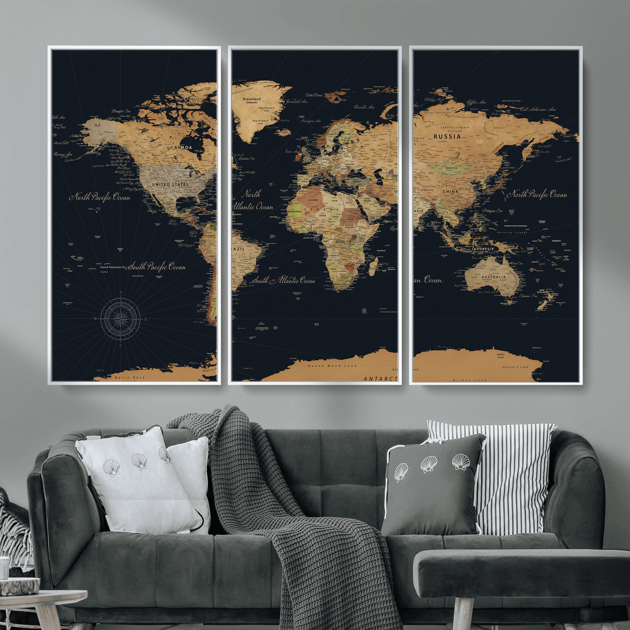87280374-MGV-CV-36X24 - World Map Wall Art Canvas Print, Modern Decorative Framed Map Artwork Prints for Living Room, Office, Bedroom Wall Decor