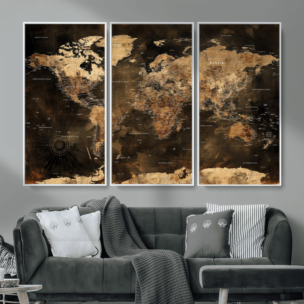 97742922-MGV-CV-36X24 - World Map Wall Art Canvas Print, Modern Decorative Framed Map Artwork Prints for Living Room, Office, Bedroom Wall Decor