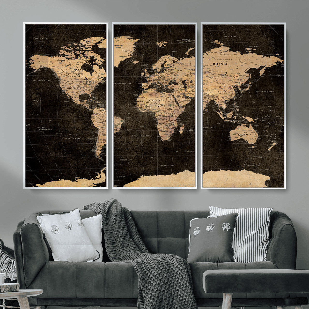 17790470-MGV-CV-36X24 - World Map Wall Art Canvas Print, Modern Decorative Framed Map Artwork Prints for Living Room, Office, Bedroom Wall Decor
