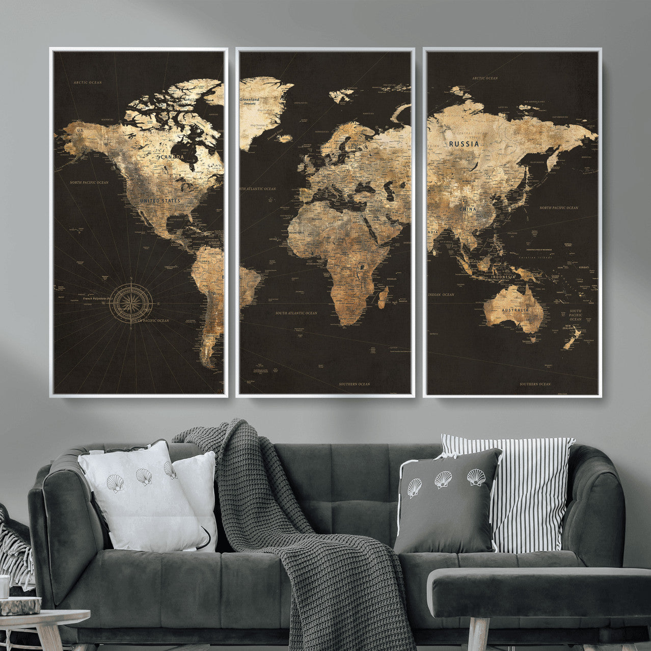 70985630-MGV-CV-36X24 - World Map Wall Art Canvas Print, Modern Decorative Framed Map Artwork Prints for Living Room, Office, Bedroom Wall Decor