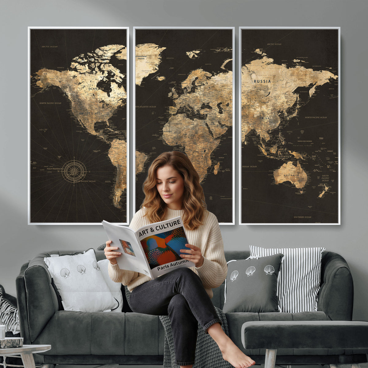 70985630-MGV-CV-36X24 - Framed World Map with Pin Canvas Print – Detailed World Map