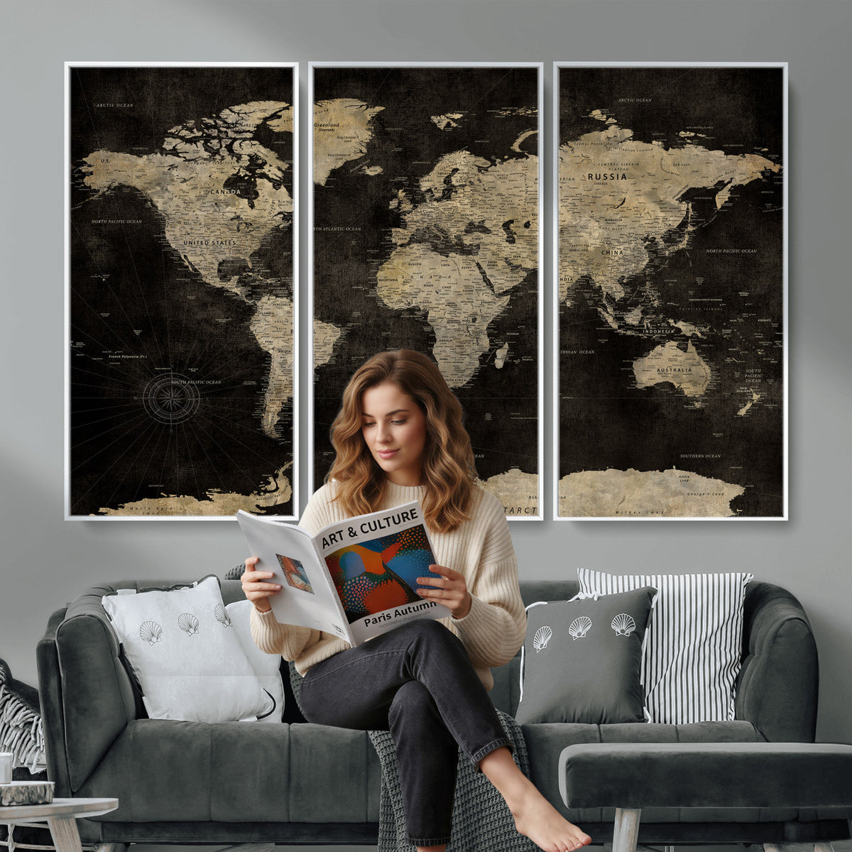 60653880-MGV-CV-36X24 - Push Pin World Map Canvas Wall Art Print, Interactive Travel
