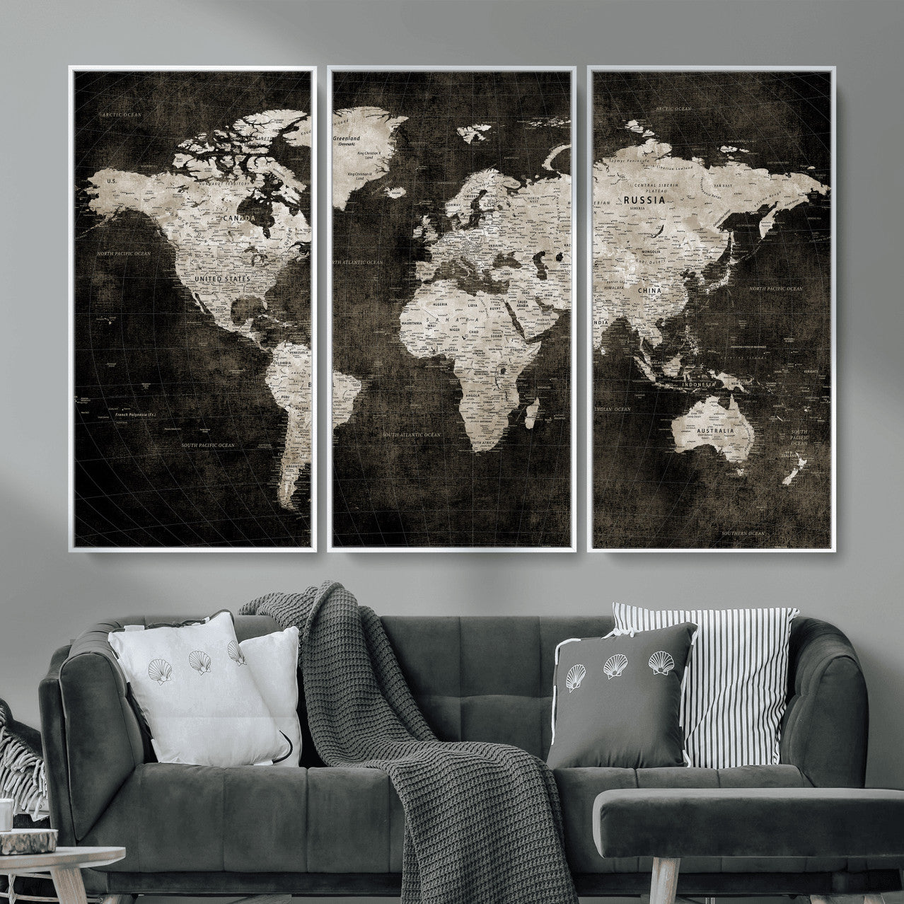 94581666-MGV-CV-36X24 - World Map Wall Art Canvas Print, Modern Decorative Framed Map Artwork Prints for Living Room, Office, Bedroom Wall Decor