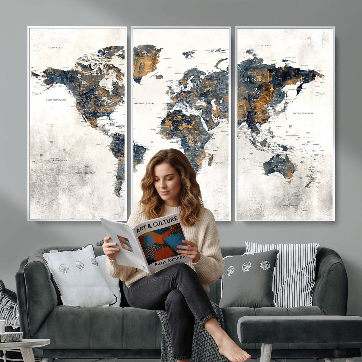 52451147-MGV-CV-36X24 - World Map Wall Art Canvas Print for Office Wall Decor