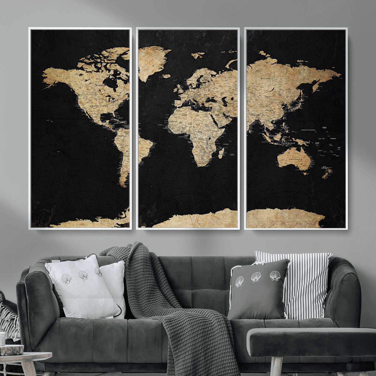 71518849-MGV-CV-36X24 - World Map Wall Art Canvas Print, Modern Decorative Framed Map Artwork Prints for Living Room, Office, Bedroom Wall Decor