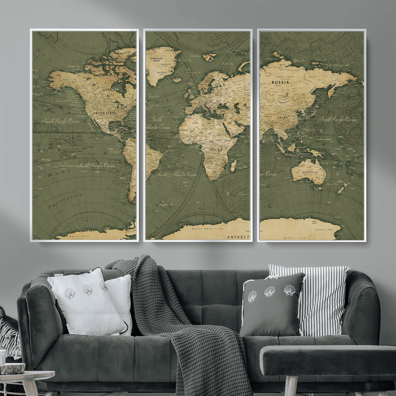 75846040-MGV-CV-36X24 - World Map Wall Art Canvas Print, Modern Decorative Framed Map Artwork Prints for Living Room, Office, Bedroom Wall Decor