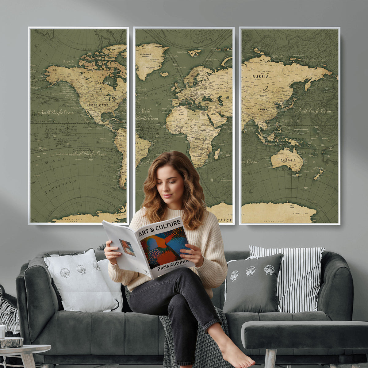 75846040-MGV-CV-36X24 - Large World Map Canvas Wall Art Print for Study Room Decor -