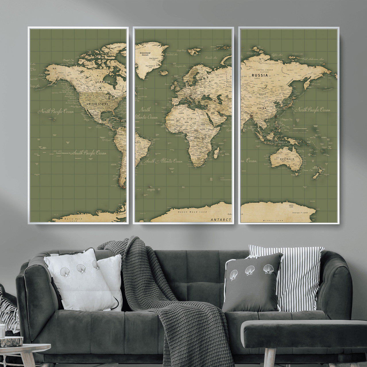 13750241-MGV-CV-36X24 - World Map Wall Art Canvas Print, Modern Decorative Framed Map Artwork Prints for Living Room, Office, Bedroom Wall Decor